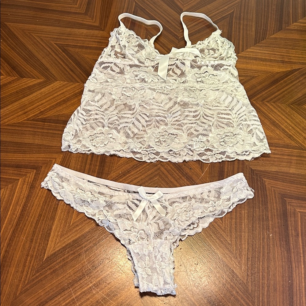 White Lace Babydoll Camisole with Bow (includes panties)